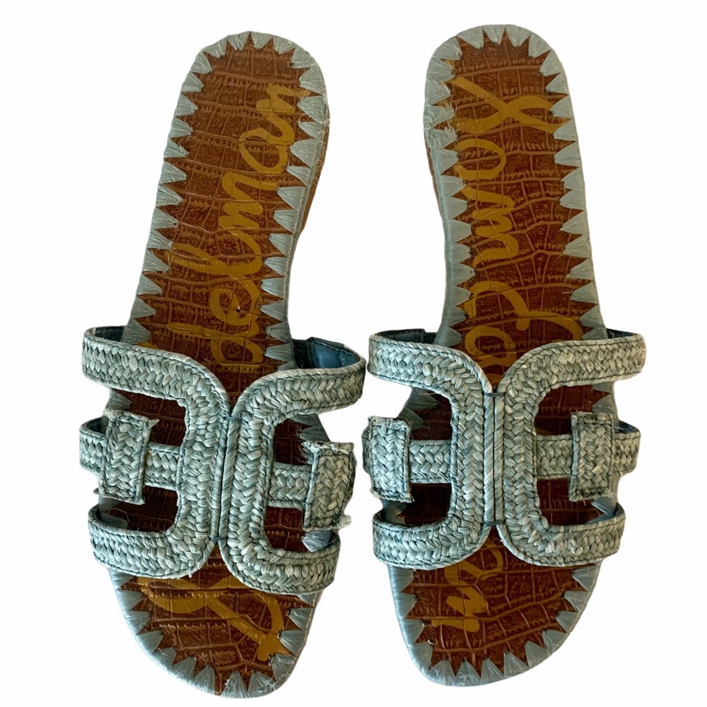 Sam Edelman Beckie Raffia Blue Slide Sandals